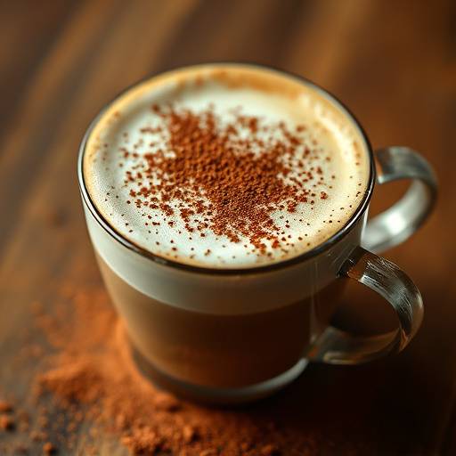 A frothy cappuccino with a beautiful layer of microfoam and a sprinkle of cocoa powder.