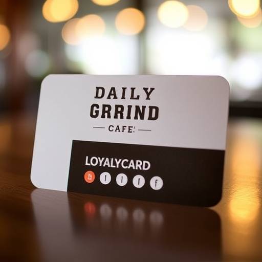A loyalty card with The Daily Grind Cafe logo, showing points accumulating.