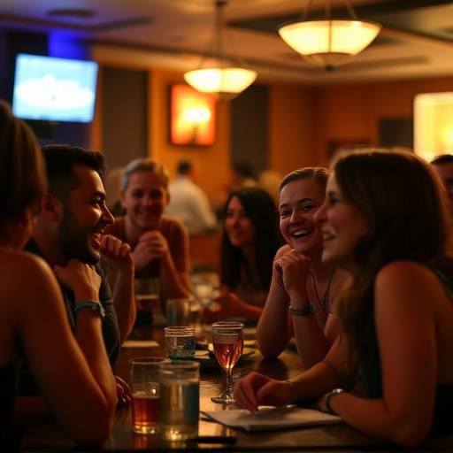 People laughing and having fun during a trivia night at a cafe.